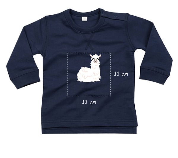 Baby Sweatshirt aus Bio-Baumwolle bestickt mit Alpaka und Wunschtext