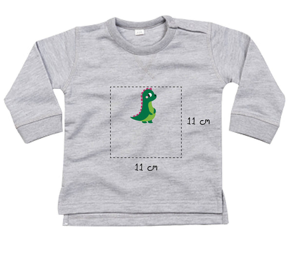 Baby Sweatshirt aus Bio-Baumwolle bestickt mit Dino und Wunschtext