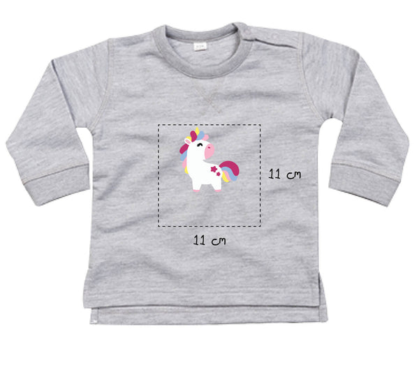 Baby Sweatshirt aus Bio-Baumwolle bestickt mit Einhorn und Wunschtext