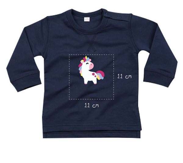 Baby Sweatshirt aus Bio-Baumwolle bestickt mit Einhorn und Wunschtext