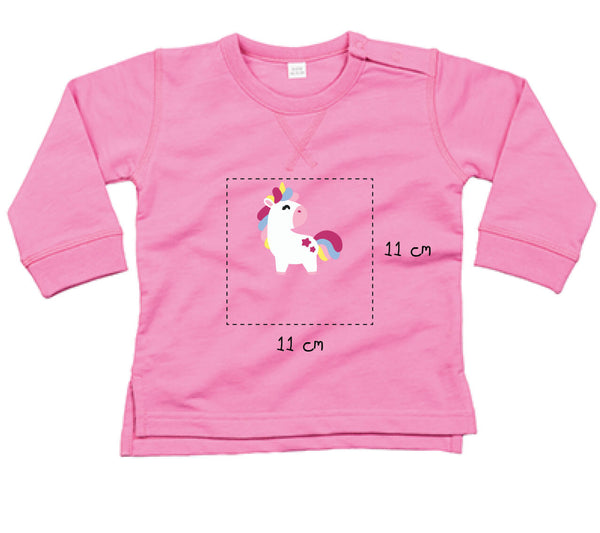 Baby Sweatshirt aus Bio-Baumwolle bestickt mit Einhorn und Wunschtext