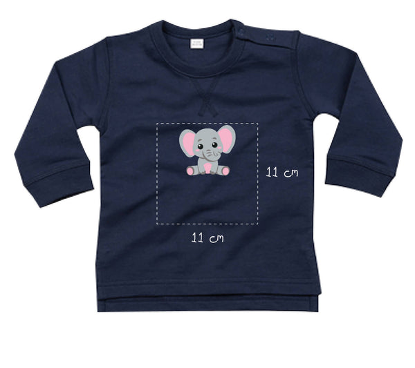 Baby Sweatshirt aus Bio-Baumwolle bestickt mit Elefant und Wunschtext