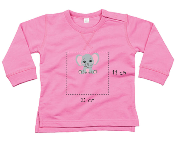 Baby Sweatshirt aus Bio-Baumwolle bestickt mit Elefant und Wunschtext