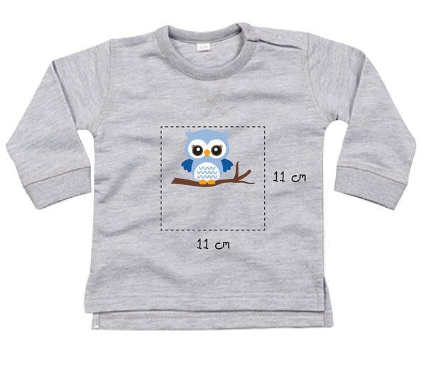 Baby Sweatshirt aus Bio-Baumwolle bestickt mit Eule und Wunschtext