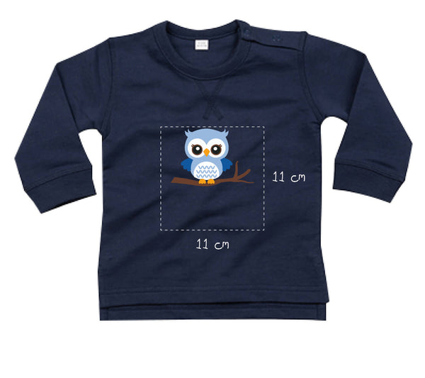 Baby Sweatshirt aus Bio-Baumwolle bestickt mit Eule und Wunschtext