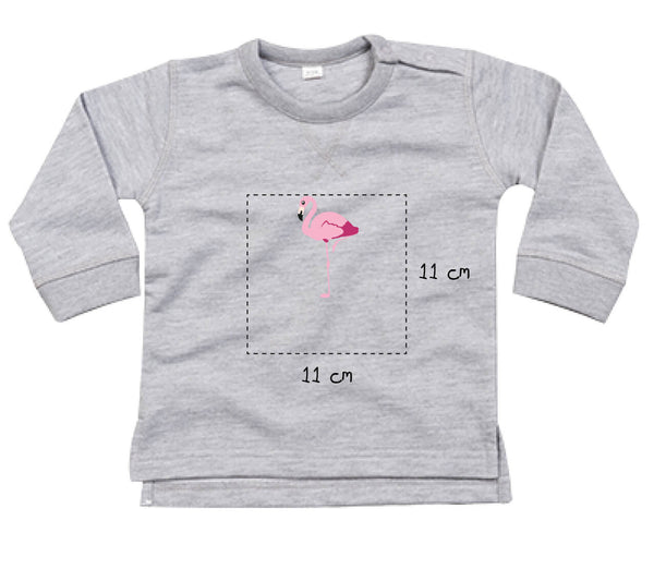 Baby Sweatshirt aus Bio-Baumwolle bestickt mit Flamingo und Wunschtext