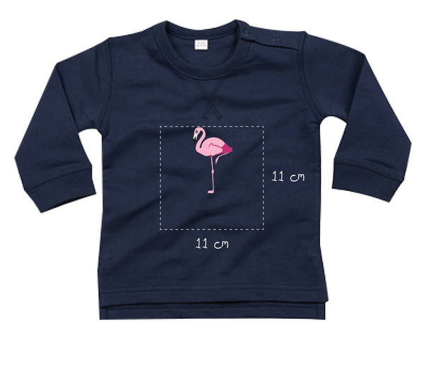 Baby Sweatshirt aus Bio-Baumwolle bestickt mit Flamingo und Wunschtext