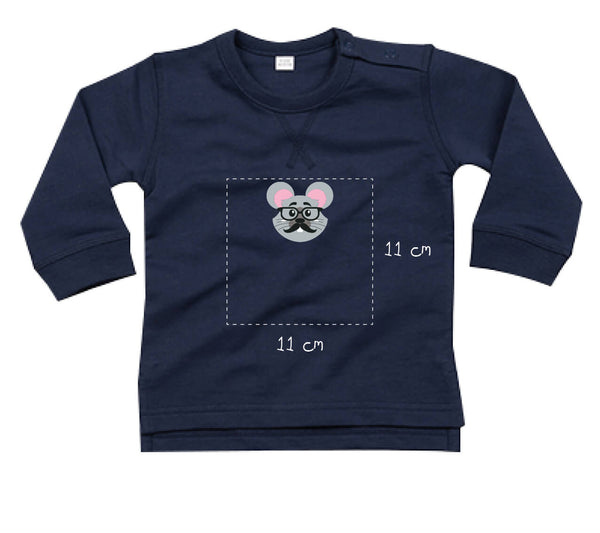 Baby Sweatshirt aus Bio-Baumwolle bestickt mit Maus und Wunschtext