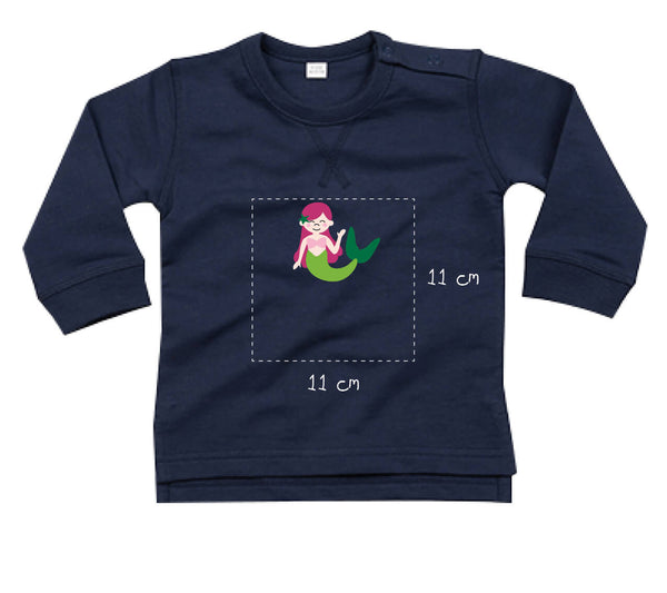 Baby Sweatshirt aus Bio-Baumwolle bestickt mit Meerjungfrau und Wunschtext