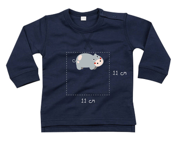 Baby Sweatshirt aus Bio-Baumwolle bestickt mit Nilpferd und Wunschtext