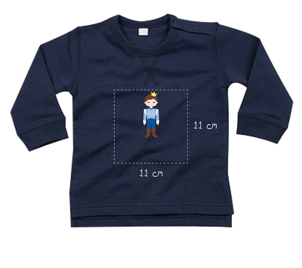 Baby Sweatshirt aus Bio-Baumwolle bestickt mit Prinz und Wunschtext