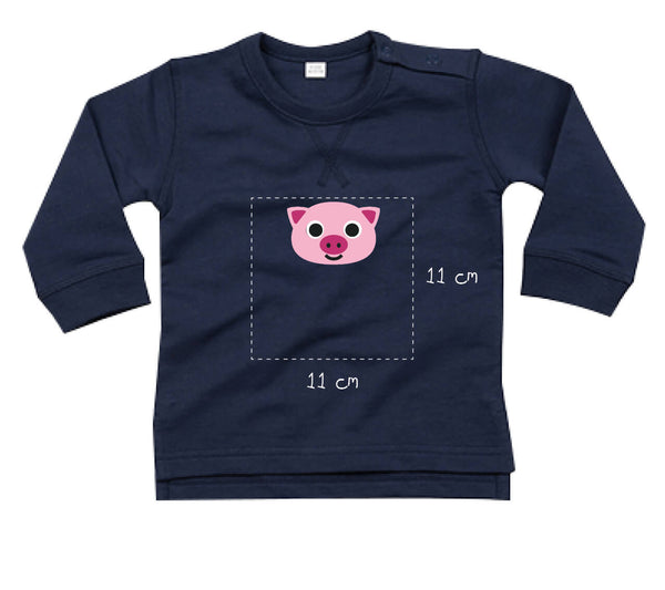 Baby Sweatshirt aus Bio-Baumwolle bestickt mit Schweinchen und Wunschtext