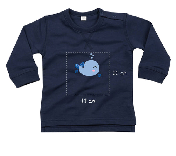 Baby Sweatshirt aus Bio-Baumwolle bestickt mit Wal und Wunschtext