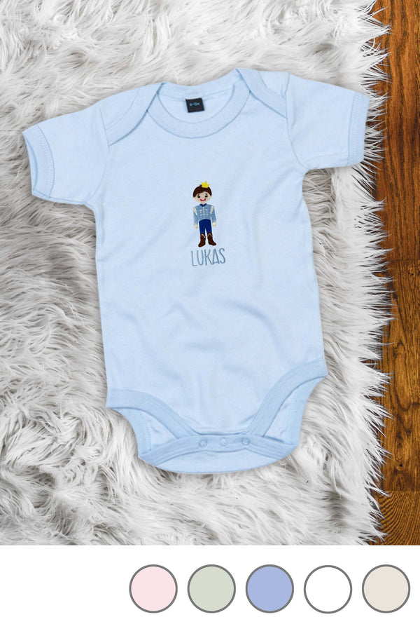 Baby Kurzarmbody bestickt mit Prinz und Wunschtext