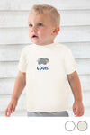 Baby T-Shirt bestickt mit Nilpferd und Wunschtext