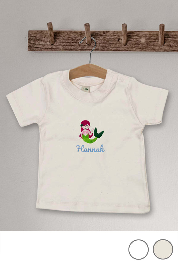 Baby T-Shirt bestickt mit Meerjungfrau und Wunschtext