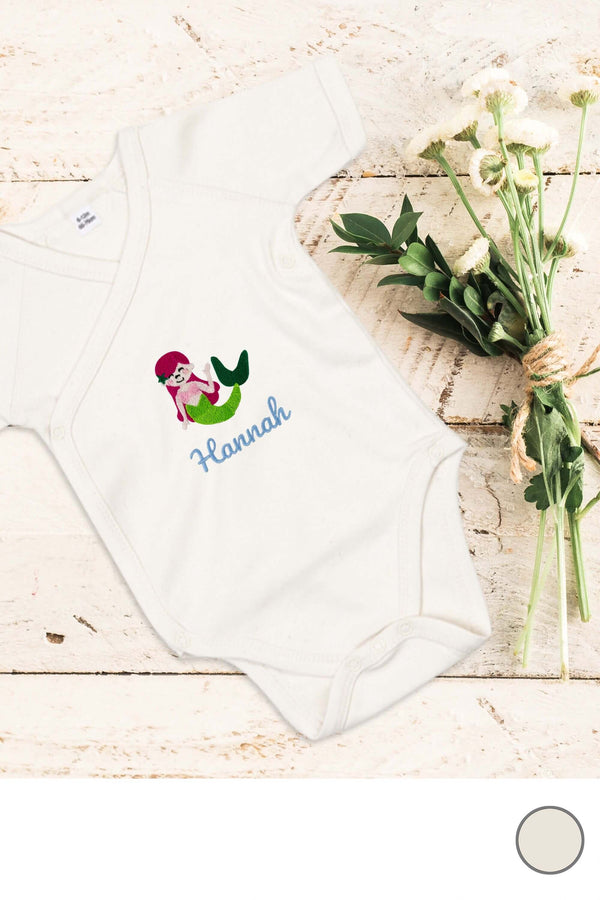 Baby Wickelbody Kimono bestickt mit Meerjungfrau und Wunschtext