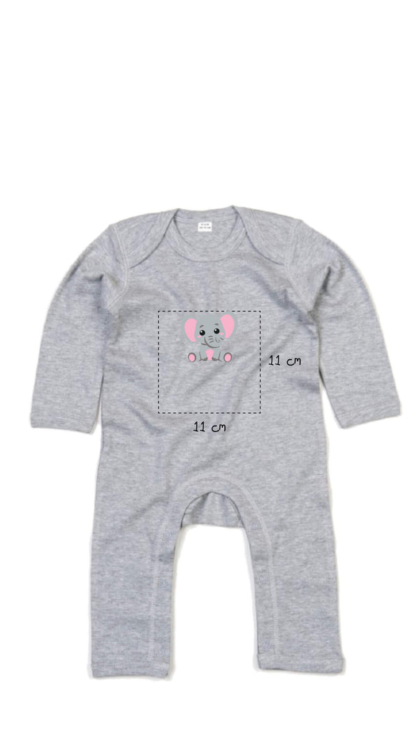 Baby Strampleranzug bestickt mit Elefant und Wunschtext