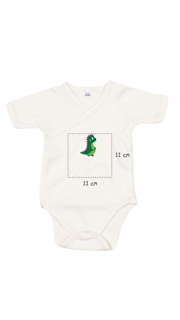 Baby Wickelbody Kimono bestickt mit Dino und Wunschtext