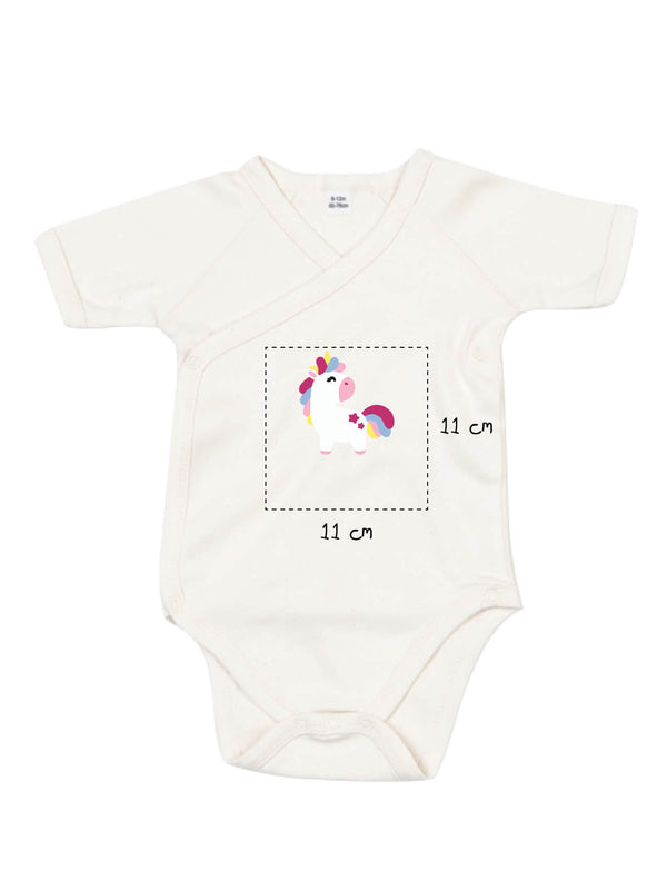 Baby Wickelbody Kimono bestickt mit Einhorn und Wunschtext