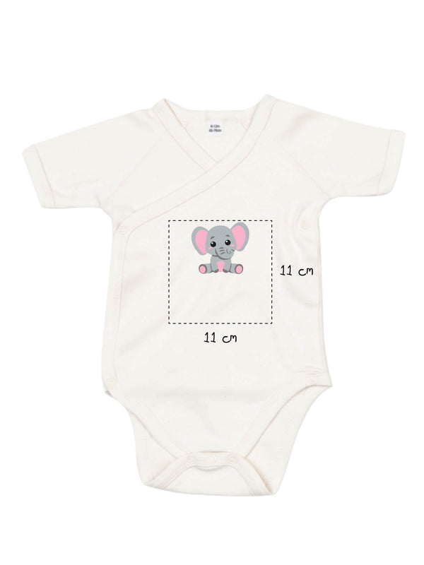 Baby Wickelbody Kimono bestickt mit Elefant und Wunschtext