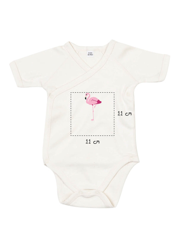 Baby Wickelbody Kimono bestickt mit Flamingo und Wunschtext